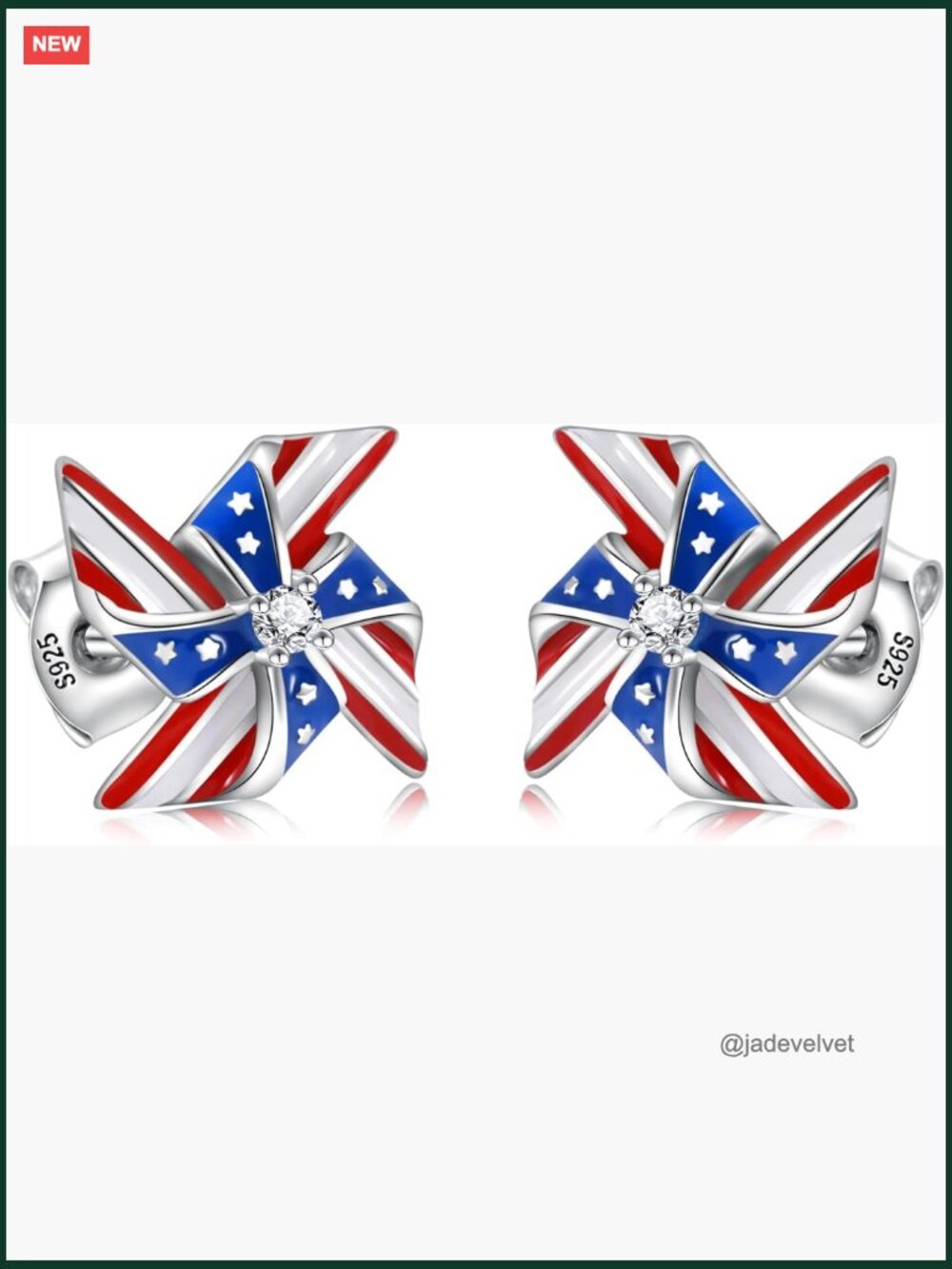 Sterling Silver American Flag Star Stud Earrings Patriotic 4th July